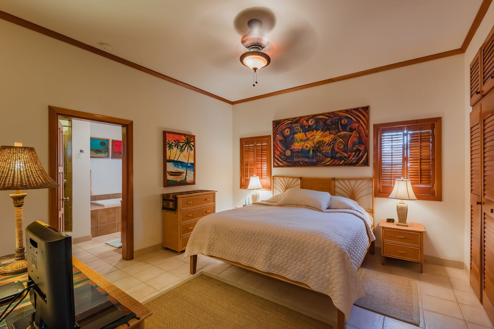 Master bedroom with private bath in our ground floor beach walkout villa at Tara Del Sol, San Pedro Belize