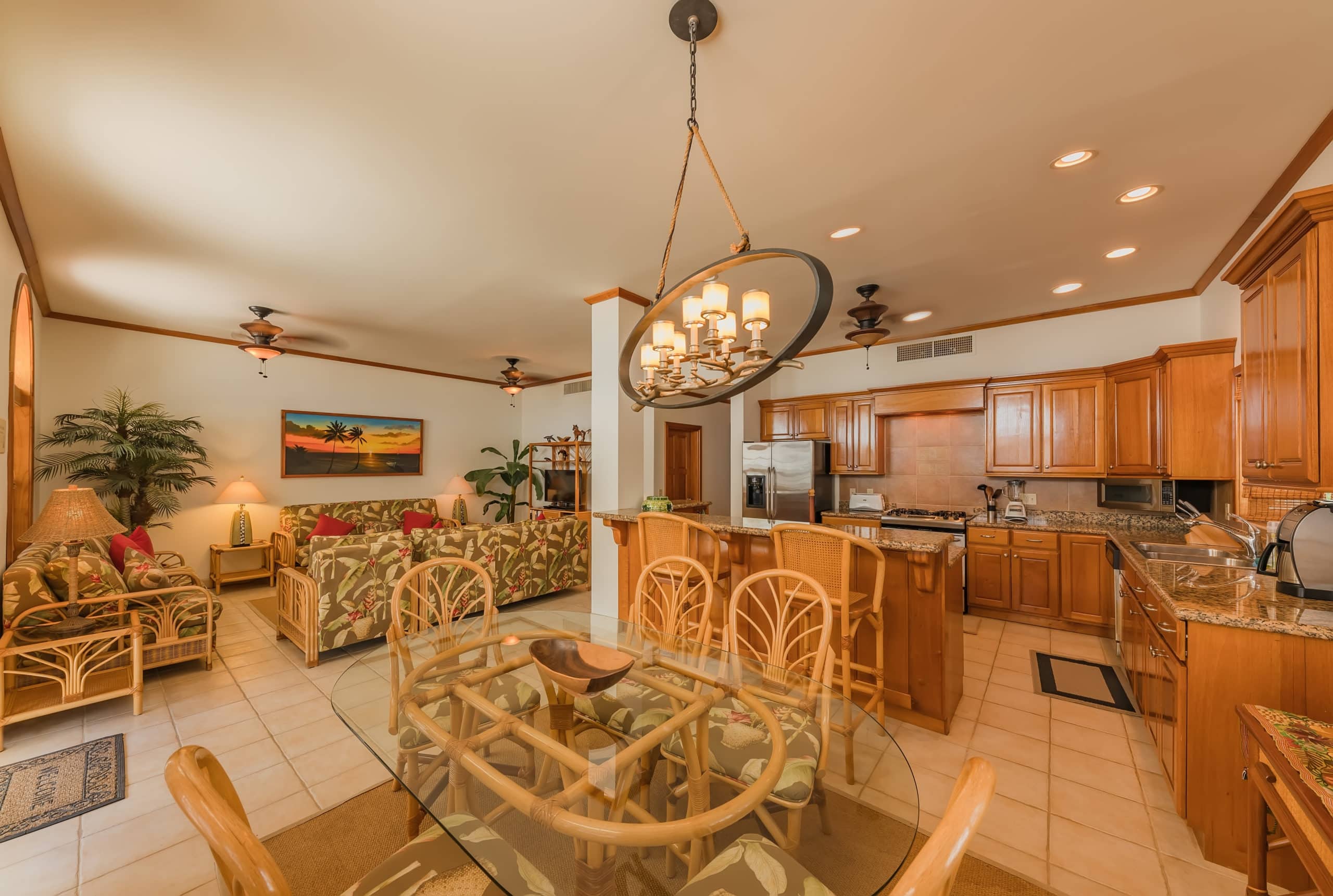 Island style living area at the ground floor beach condo at Tara Del Sol in San Pedro Belize