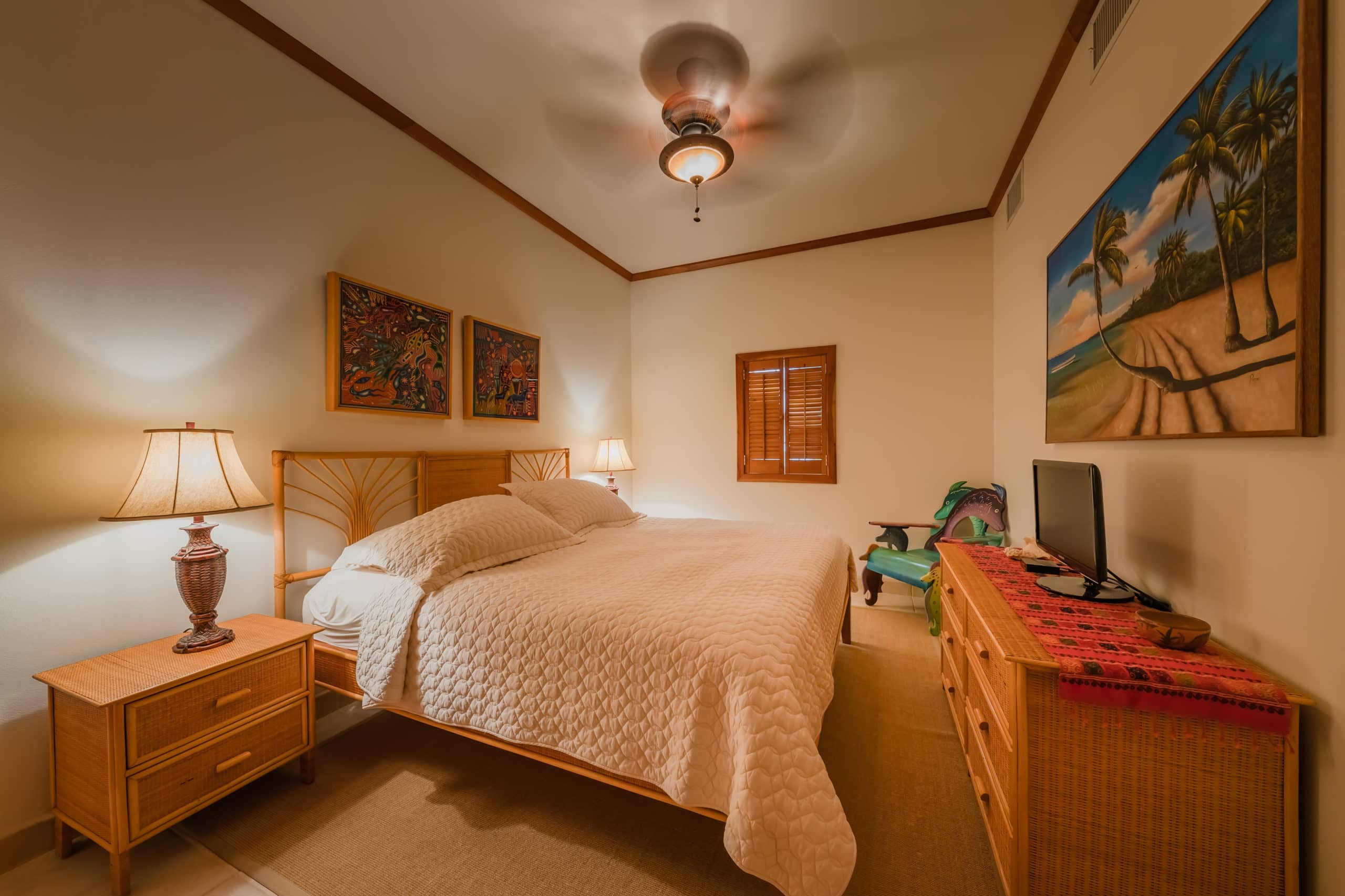 Master bedroom with private bath in our ground floor beach walkout villa at Tara Del Sol, San Pedro Belize