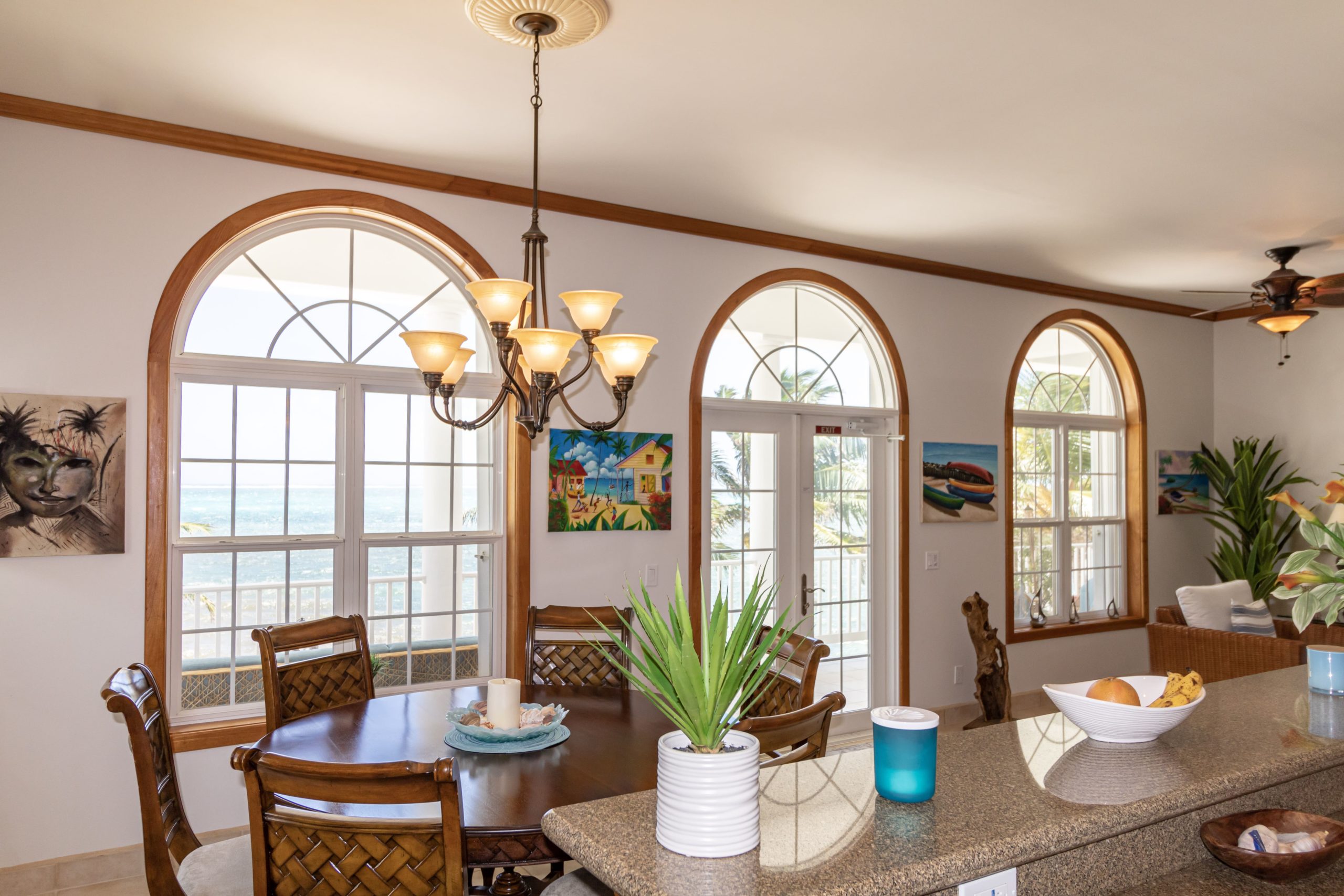 Arch windows at Tara Del Sol showing the crystal clear Caribbean Sea